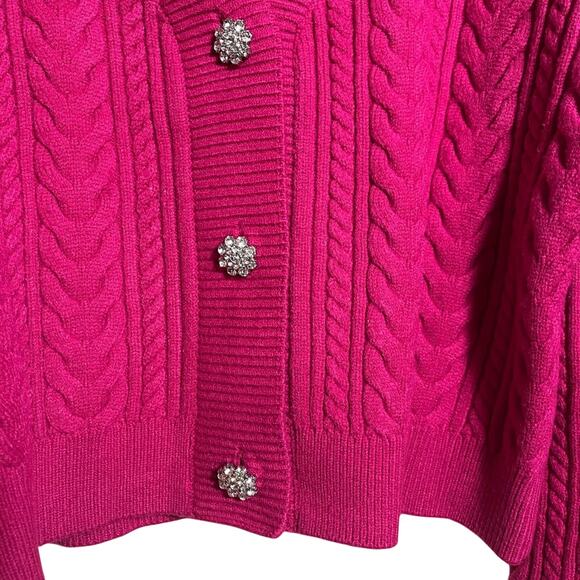 Mango MNG Hot Pink Cable Cardigan with embellished rhinestone buttons Size M - Picture 4 of 8